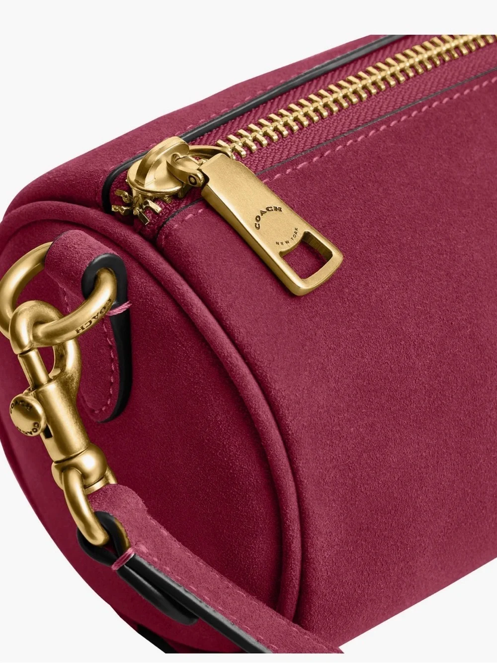 Coach Suede Barrel Shoulder Bag in Fuchsia